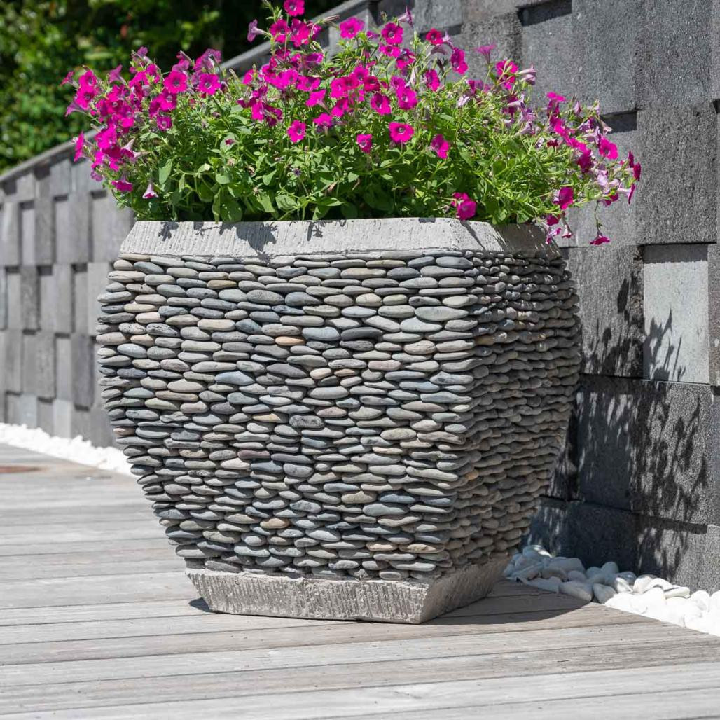 Pot bac jardinière galbé galet hauteur 50cm jardin zen Pot bac jardinière galbé galet hauteur 50cm jardin zen