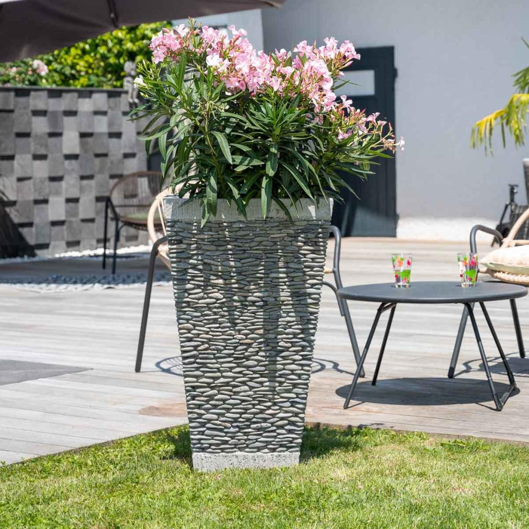 Pot bac jardinière carré galet 80cm jardin extérieur zen