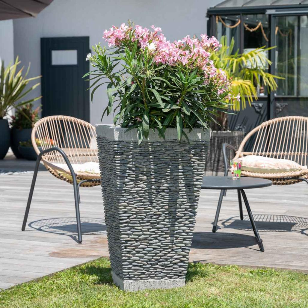 Pot bac jardinière carré galet 80cm jardin extérieur zen