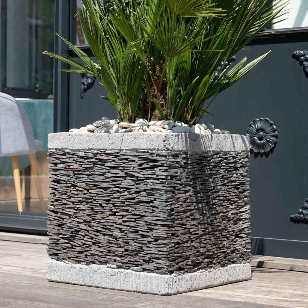 Pot bac jardinière carré ardoise 50cm jardin terrasse pierre naturelle