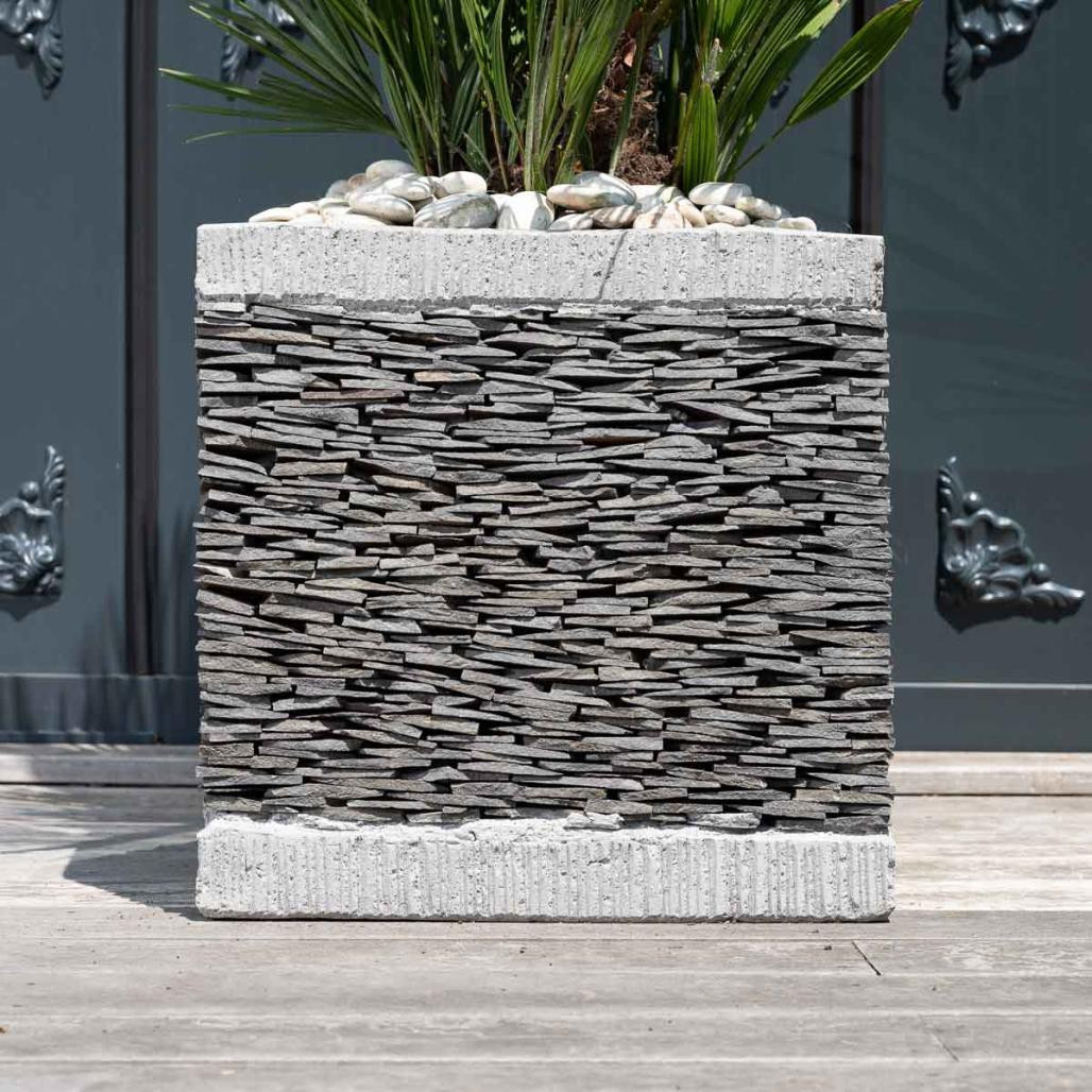 Pot bac jardinière carré ardoise 50cm jardin terrasse pierre naturelle Pot bac jardinière carré ardoise 50cm jardin terrasse pierre naturelle