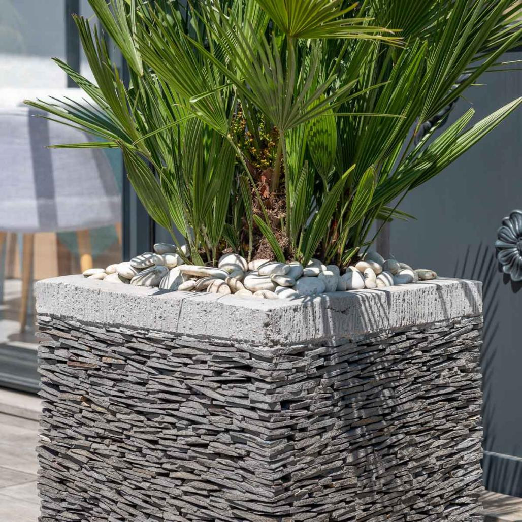 Pot bac jardinière carré ardoise 50cm jardin terrasse pierre naturelle Pot bac jardinière carré ardoise 50cm jardin terrasse pierre naturelle