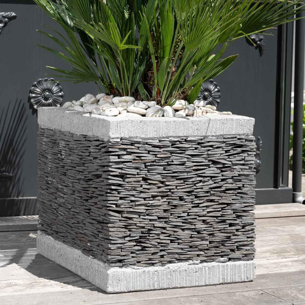 Pot bac jardinière carré ardoise 50cm jardin terrasse pierre naturelle Pot bac jardinière carré ardoise 50cm jardin terrasse pierre naturelle