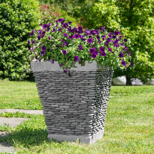 Pot bac jardinière carré galet 50cm jardin extérieur zen