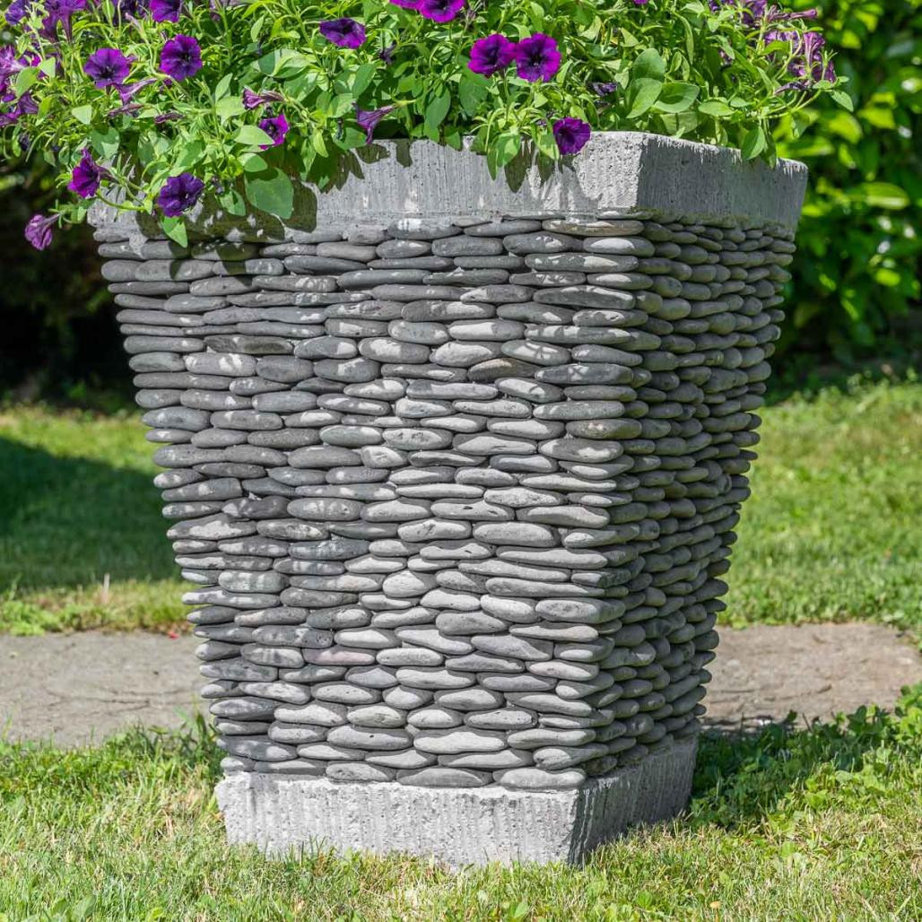 Pot bac jardinière carré galet 50cm jardin extérieur zen Pot bac jardinière carré galet 50cm jardin extérieur zen