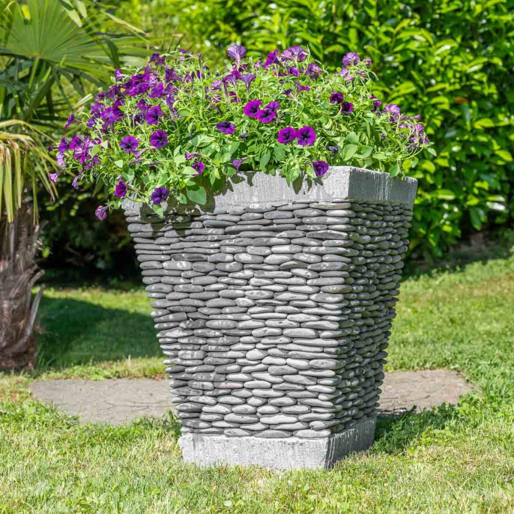 Pot bac jardinière carré galet 50cm jardin extérieur zen Pot bac jardinière carré galet 50cm jardin extérieur zen