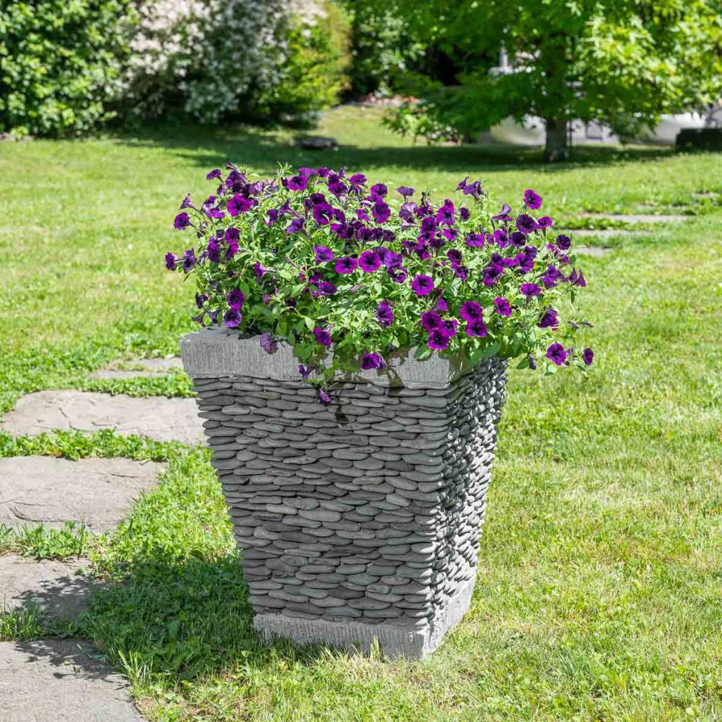 Pot bac jardinière carré galet 50cm jardin extérieur zen Pot bac jardinière carré galet 50cm jardin extérieur zen