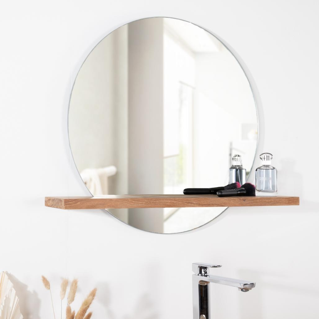 Miroir Bologne de salle de bain rond en teck massif