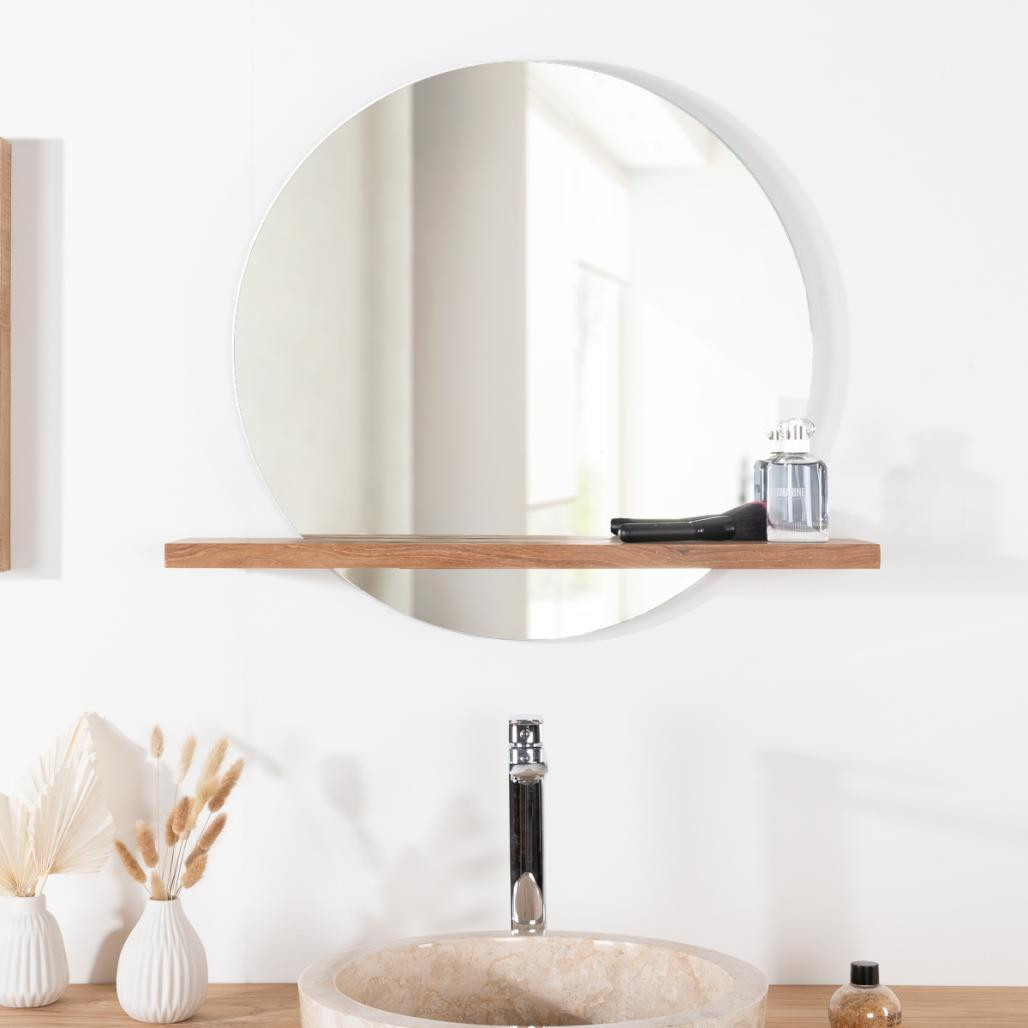 Miroir Bologne de salle de bain rond en teck massif Miroir Bologne de salle de bain rond en teck massif