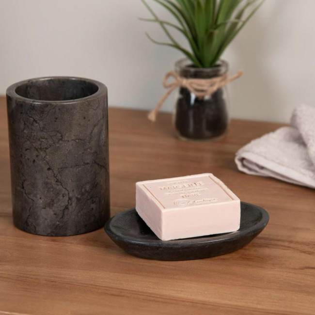 Ensemble gobelet porte savon en marbre noir