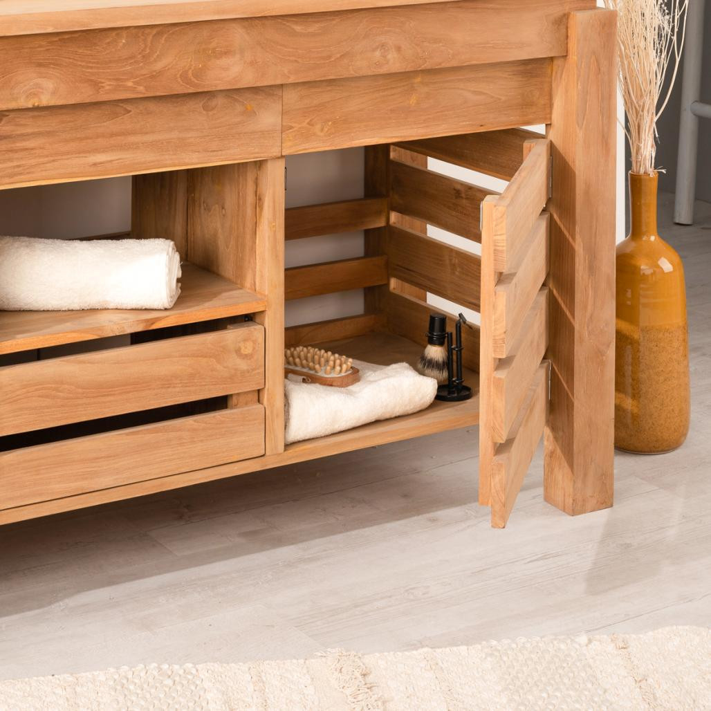 Meuble de salle de bain en teck Zen double vasque 145cm Meuble de salle de bain en teck Zen double vasque 145cm