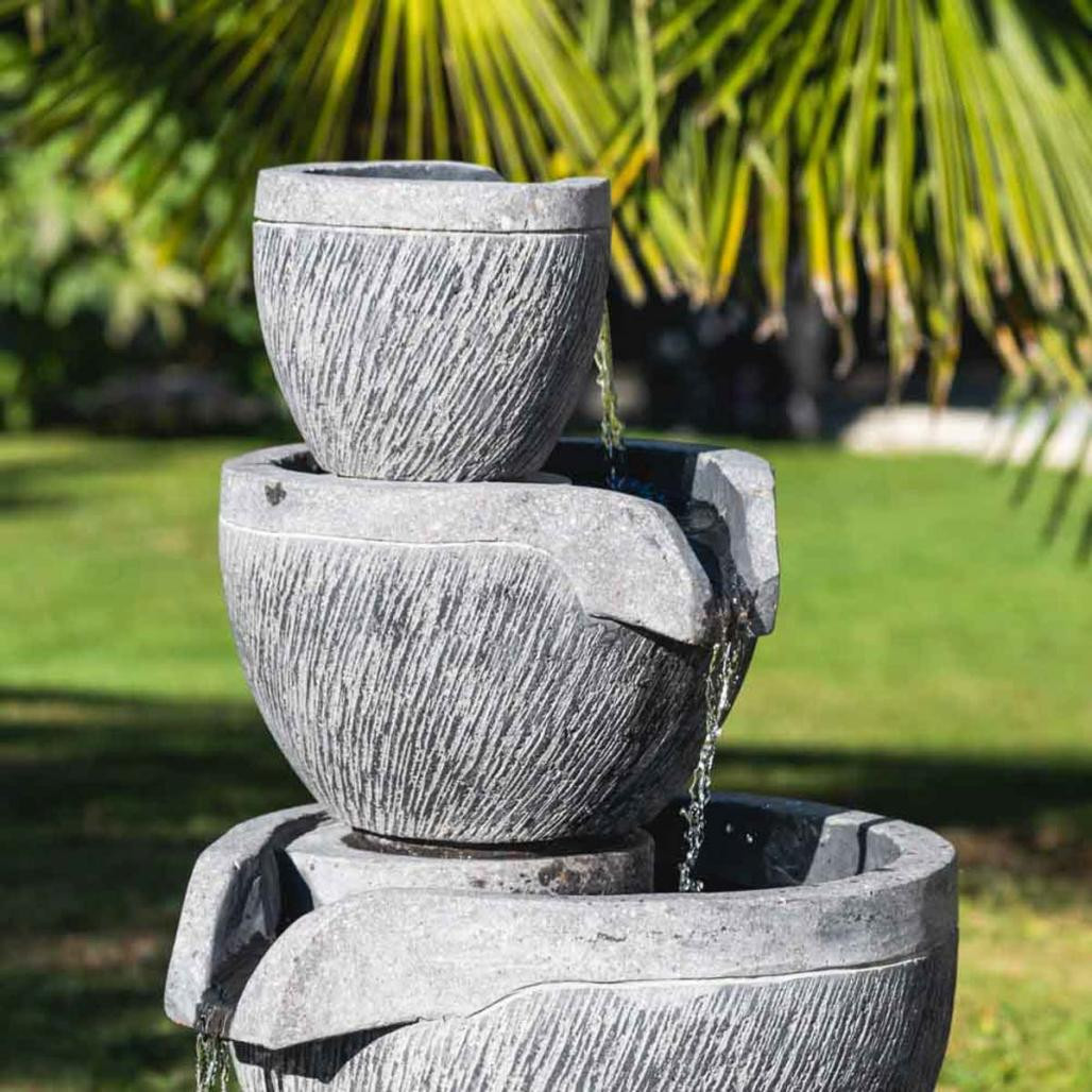 Fontaine de jardin bassin rond 1.10m 4 coupes noire grise