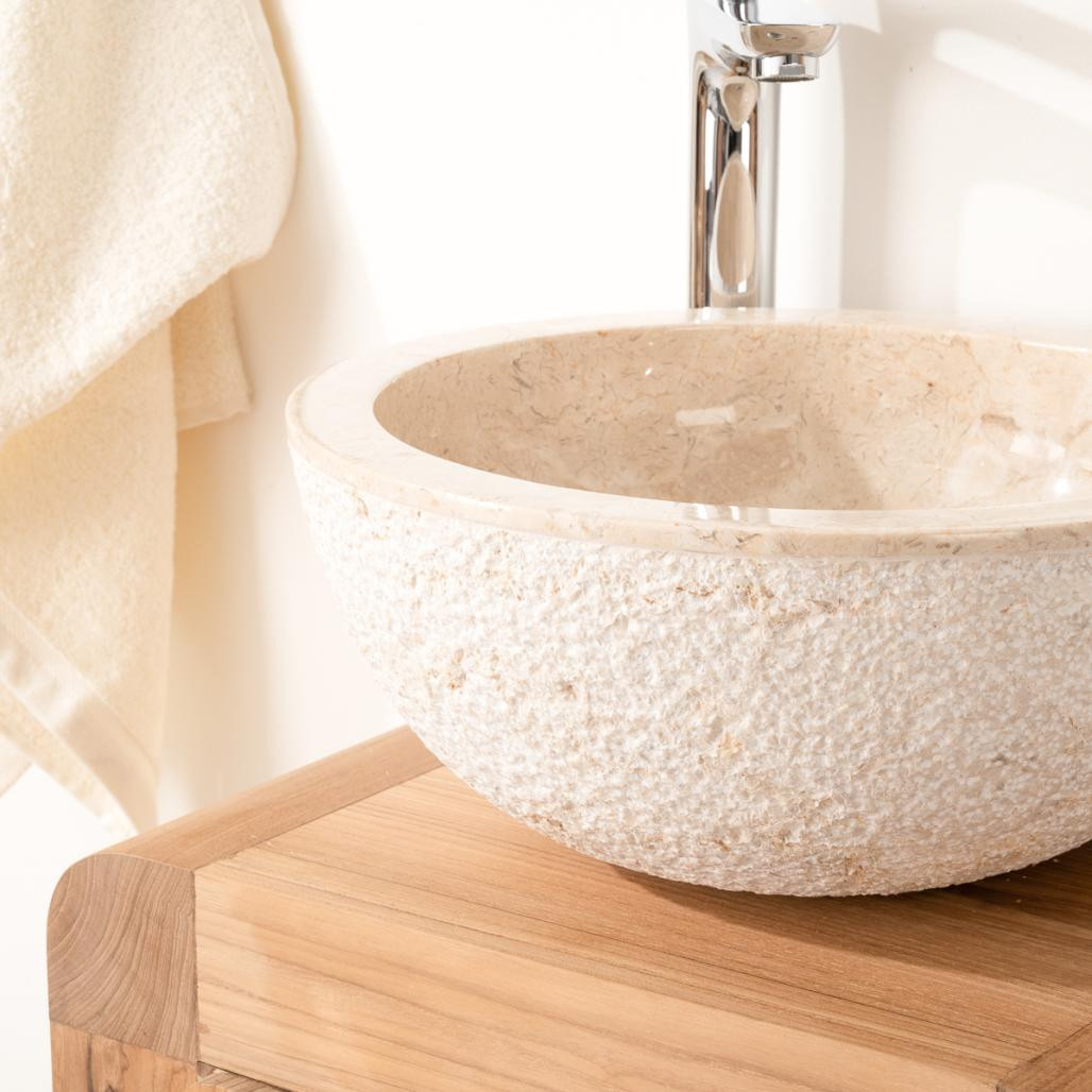 Lave mains en pierre à poser Stromboli crème 35cm Lave mains en pierre à poser Stromboli crème 35cm