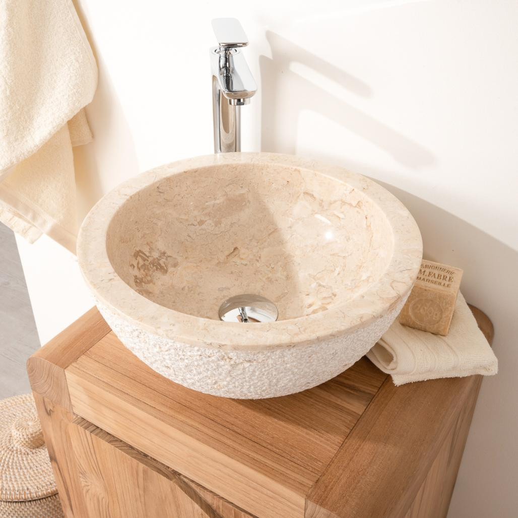 Lave mains en pierre à poser Stromboli crème 35cm Lave mains en pierre à poser Stromboli crème 35cm