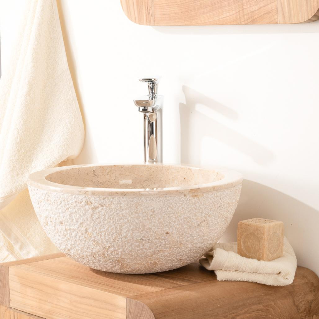 Lave mains en pierre à poser Stromboli crème 35cm Lave mains en pierre à poser Stromboli crème 35cm