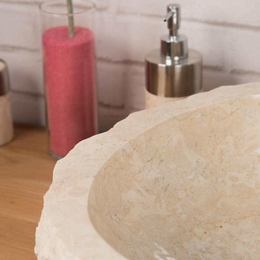 Grande vasque de salle de bain à poser Roc en marbre crème Grande vasque de salle de bain à poser Roc en marbre crème