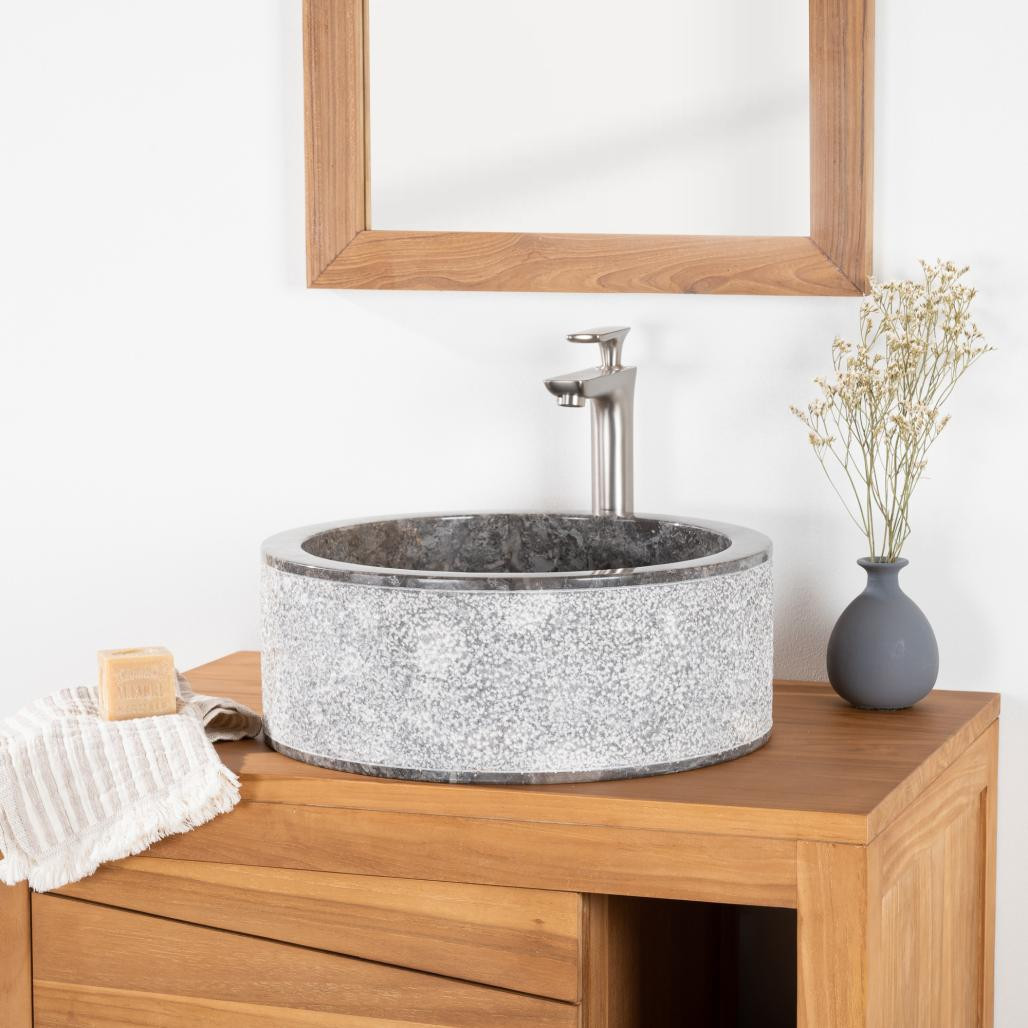 Vasque salle de bain en marbre Elbe gris 40cm