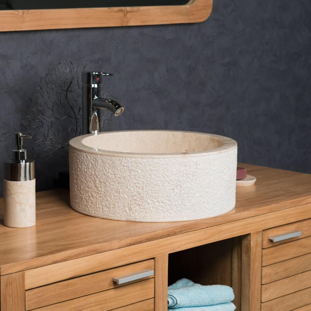 Vasque à poser de salle de bain en marbre Elbe crème 40cm