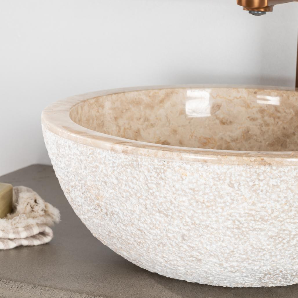 Vasque Stromboli à poser en marbre crème 40cm