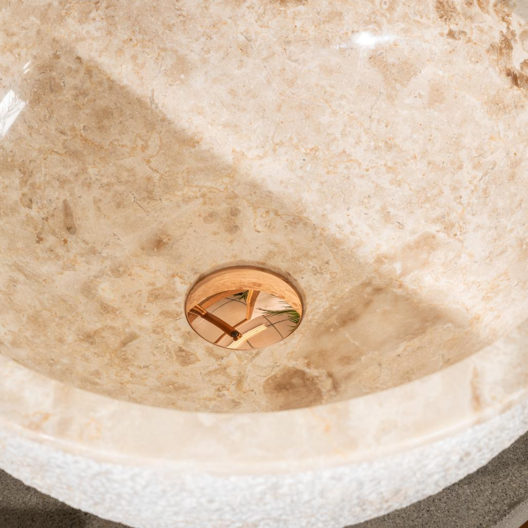 Vasque Stromboli à poser en marbre crème 40cm