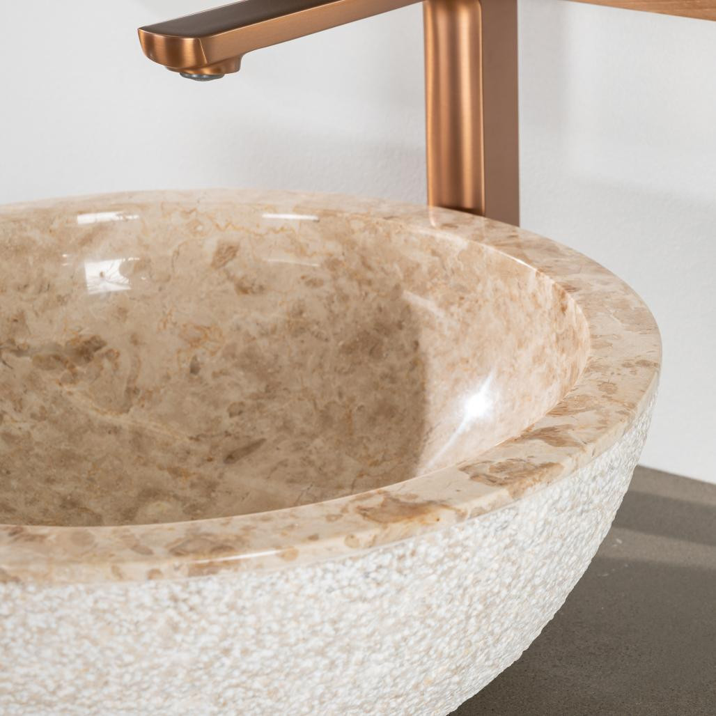 Vasque Stromboli à poser en marbre crème 40cm