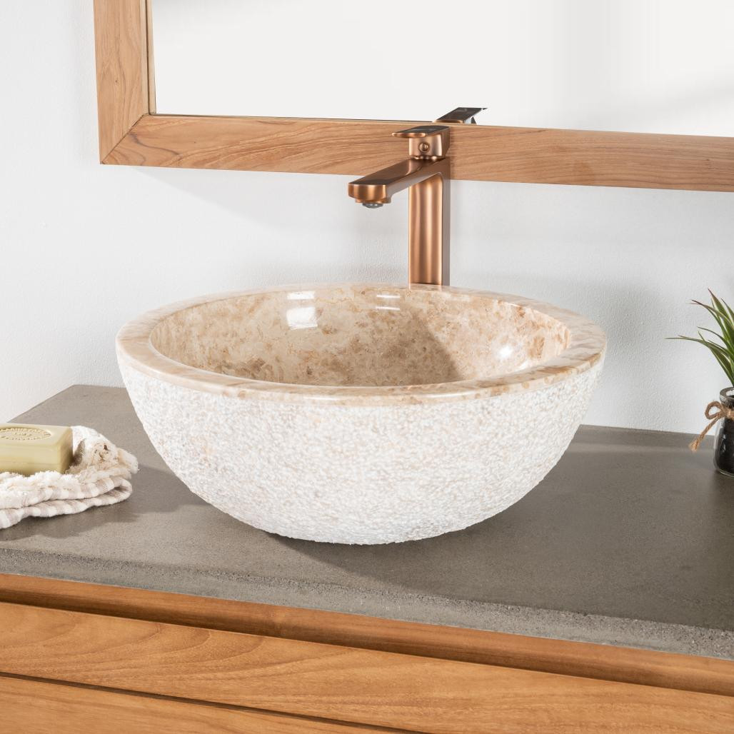 Vasque Stromboli à poser en marbre crème 40cm