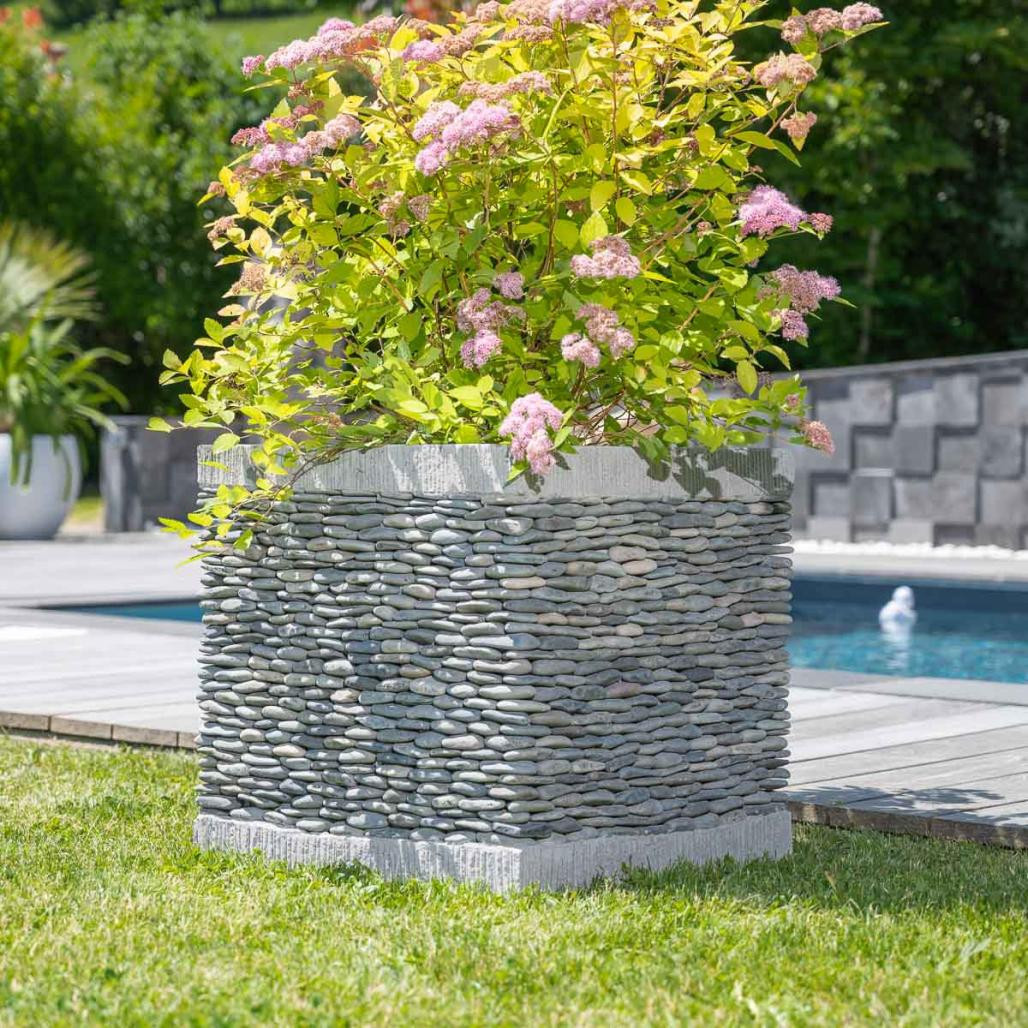 Pot bac jardinière carré cube galet 50cm jardin zen terasse