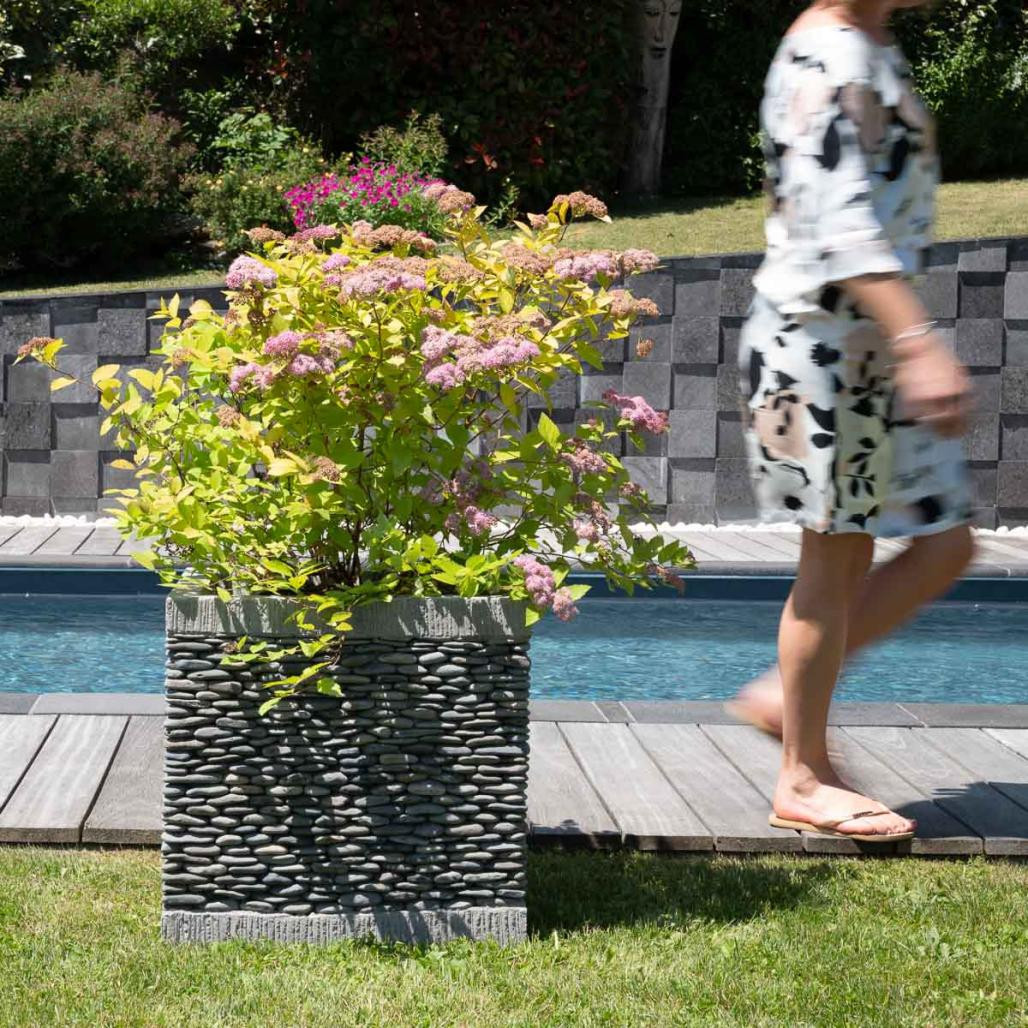 Pot bac jardinière carré cube galet 50cm jardin zen terasse