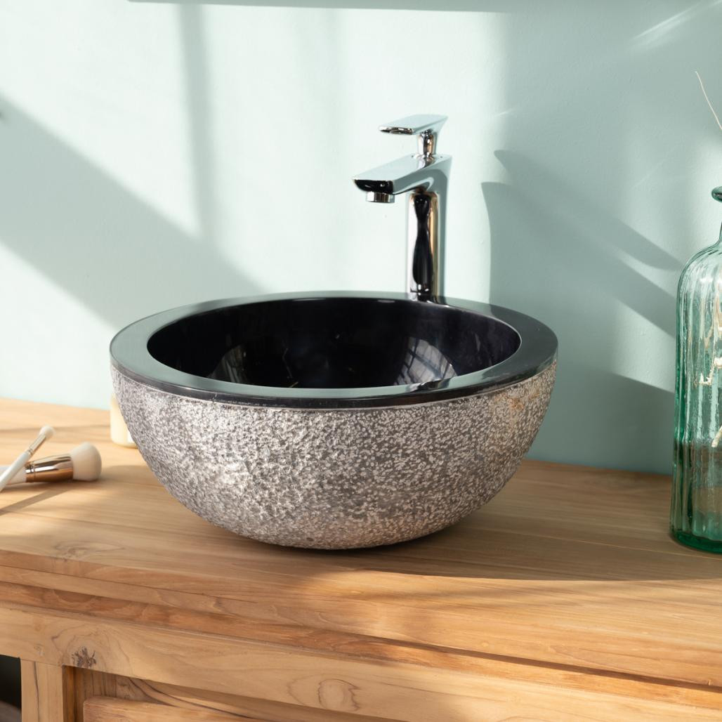 Lave mains en marbre à poser Stromboli noir 35cm