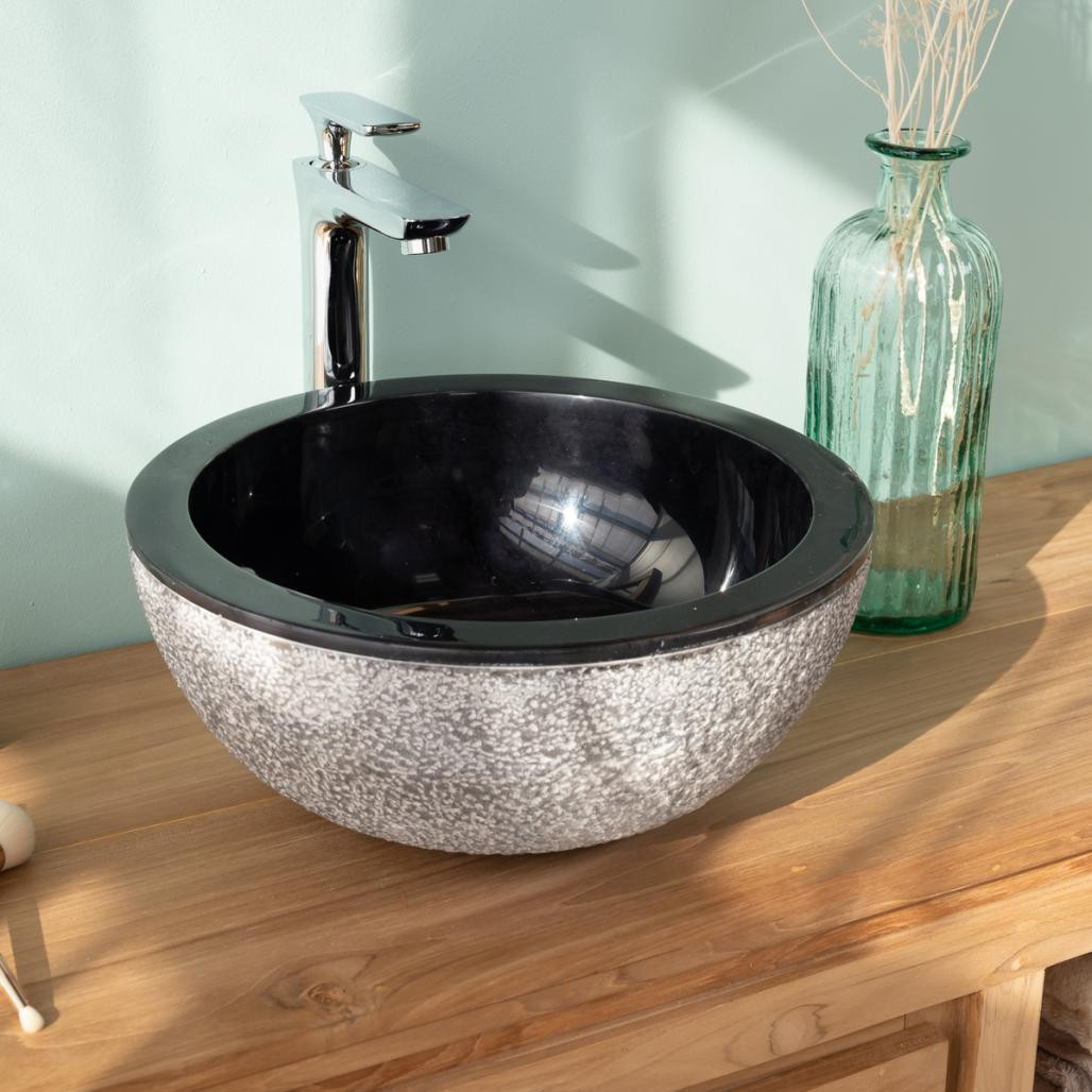 Lave mains en marbre à poser Stromboli noir 35cm