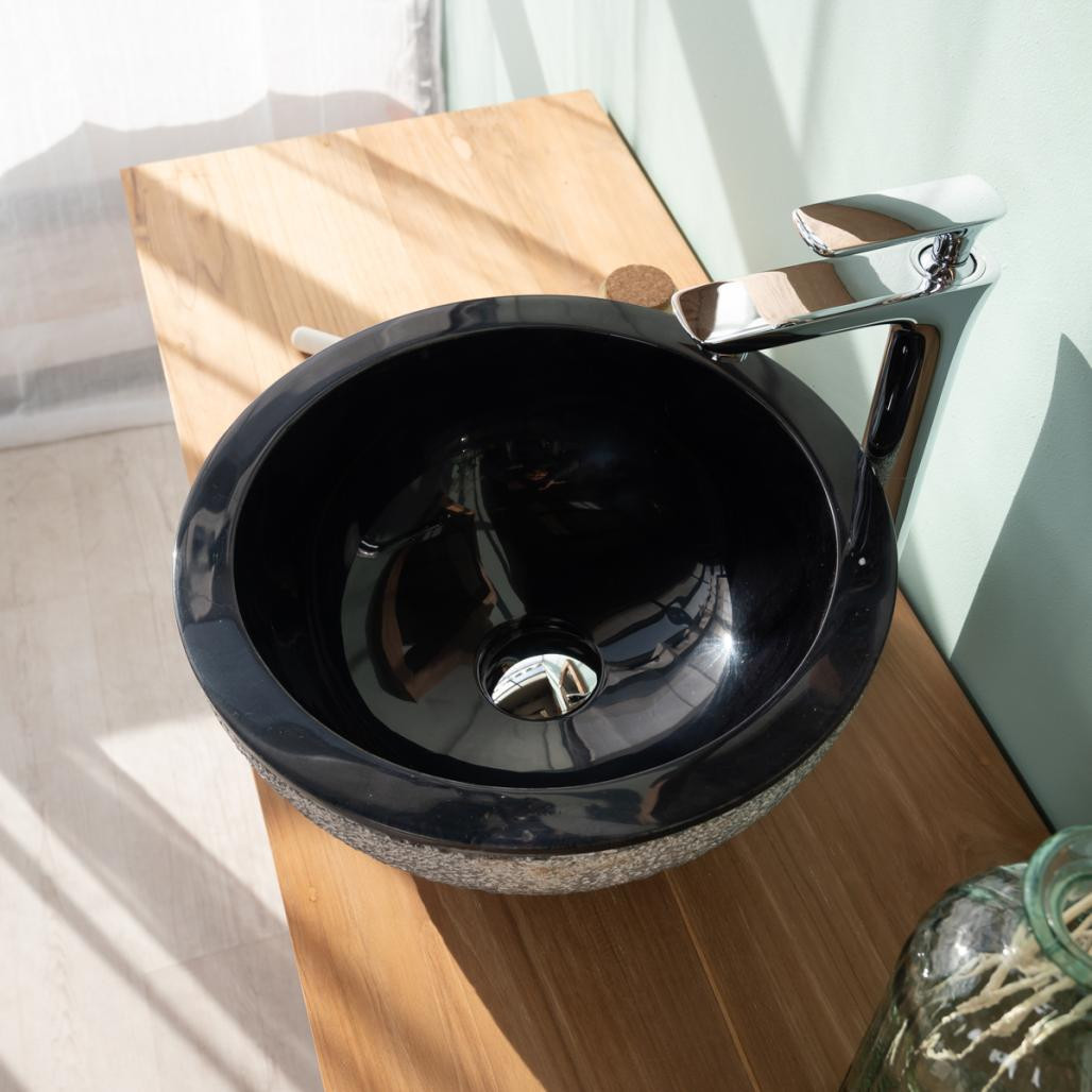 Lave mains en marbre à poser Stromboli noir 35cm