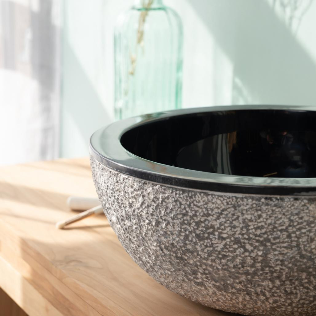 Lave mains en marbre à poser Stromboli noir 35cm