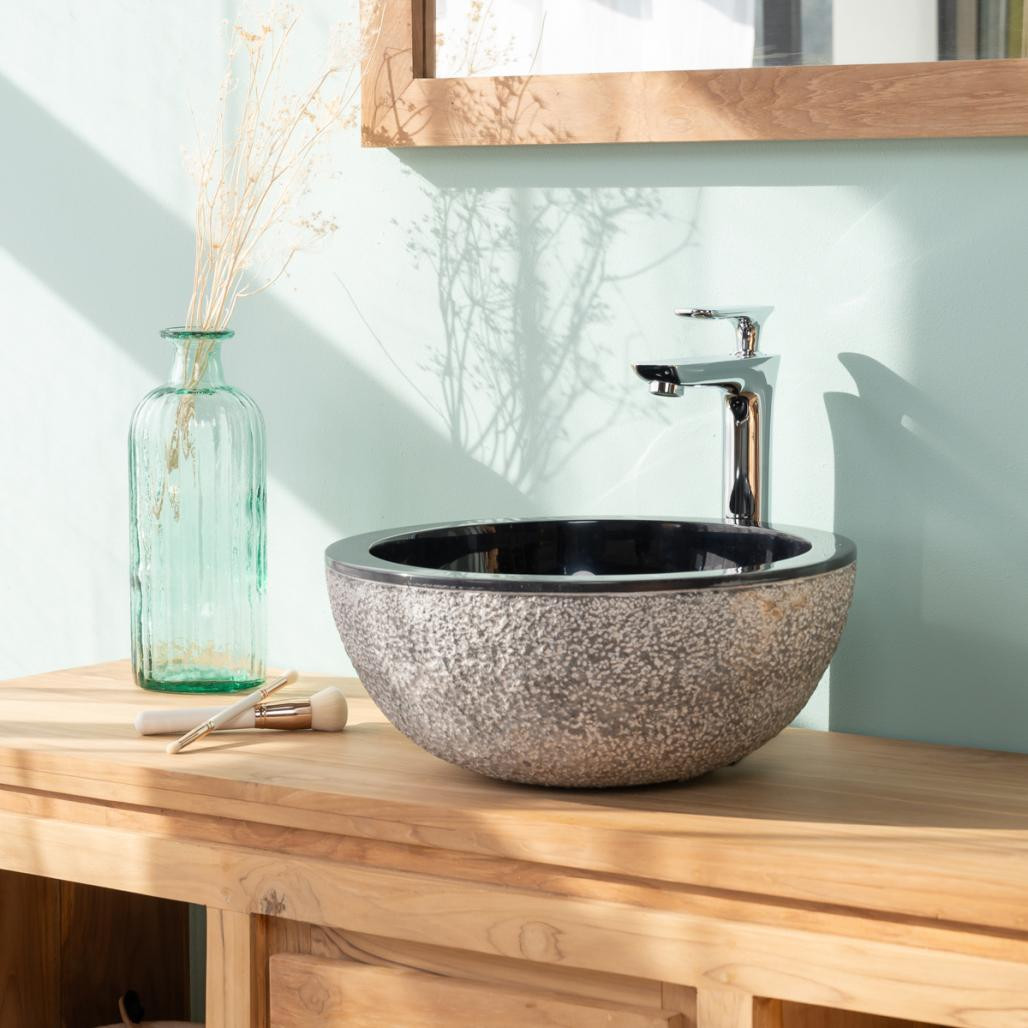 Lave mains en marbre à poser Stromboli noir 35cm