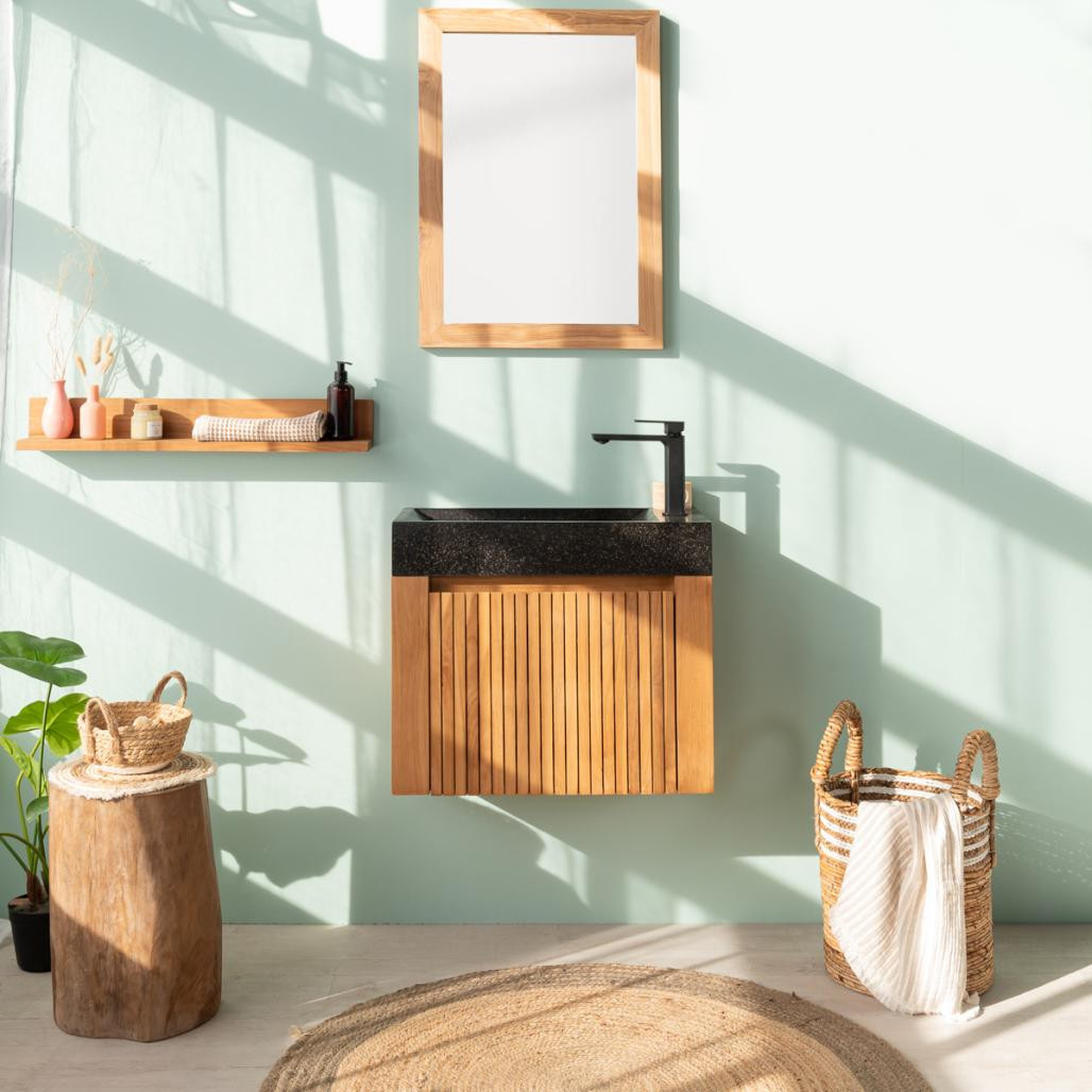 Tablette étagère Camélia salle de bain en teck massif 70cm Tablette étagère Camélia salle de bain en teck massif 70cm
