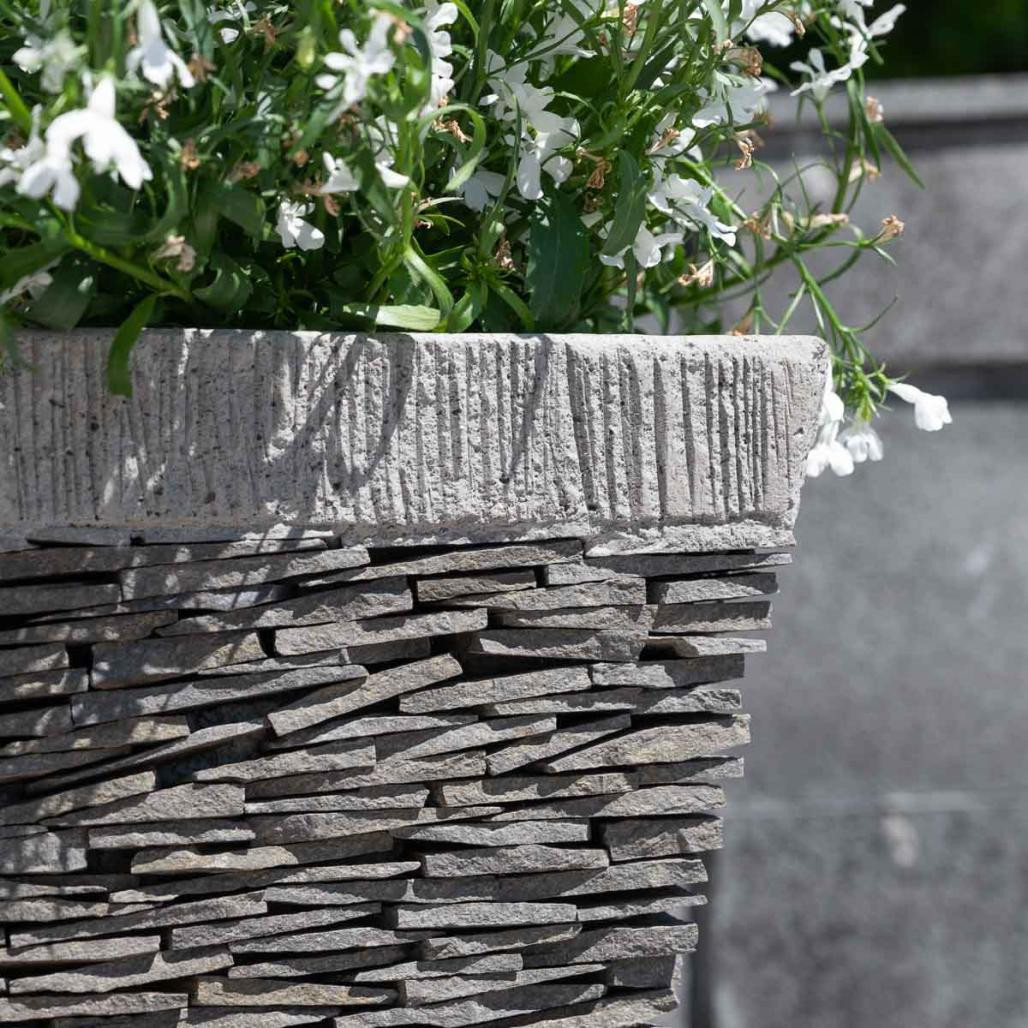 Pot bac jardinière carré ardoise hauteur 50cm pierre naturelle