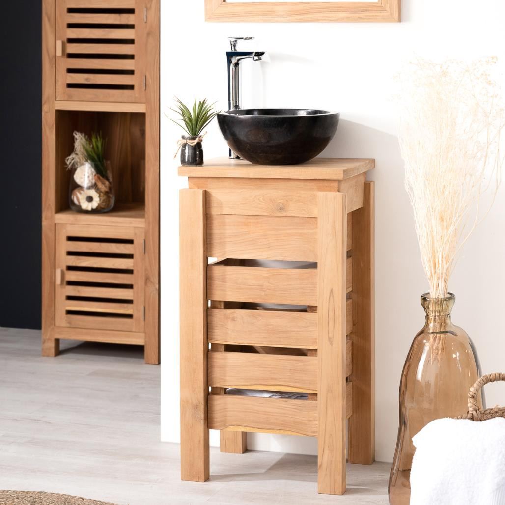 Petit meuble salle de bain wc Zen en teck 40cm