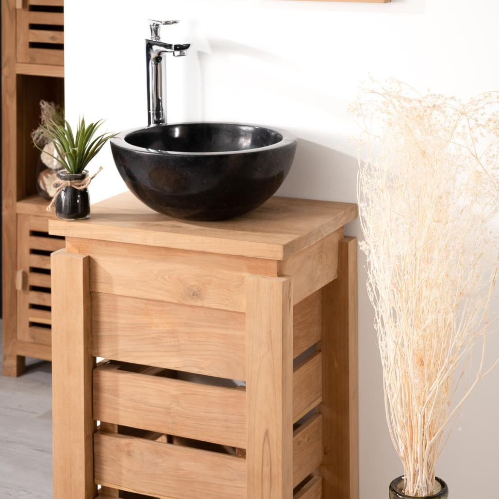 Petit meuble salle de bain wc Zen en teck 40cm