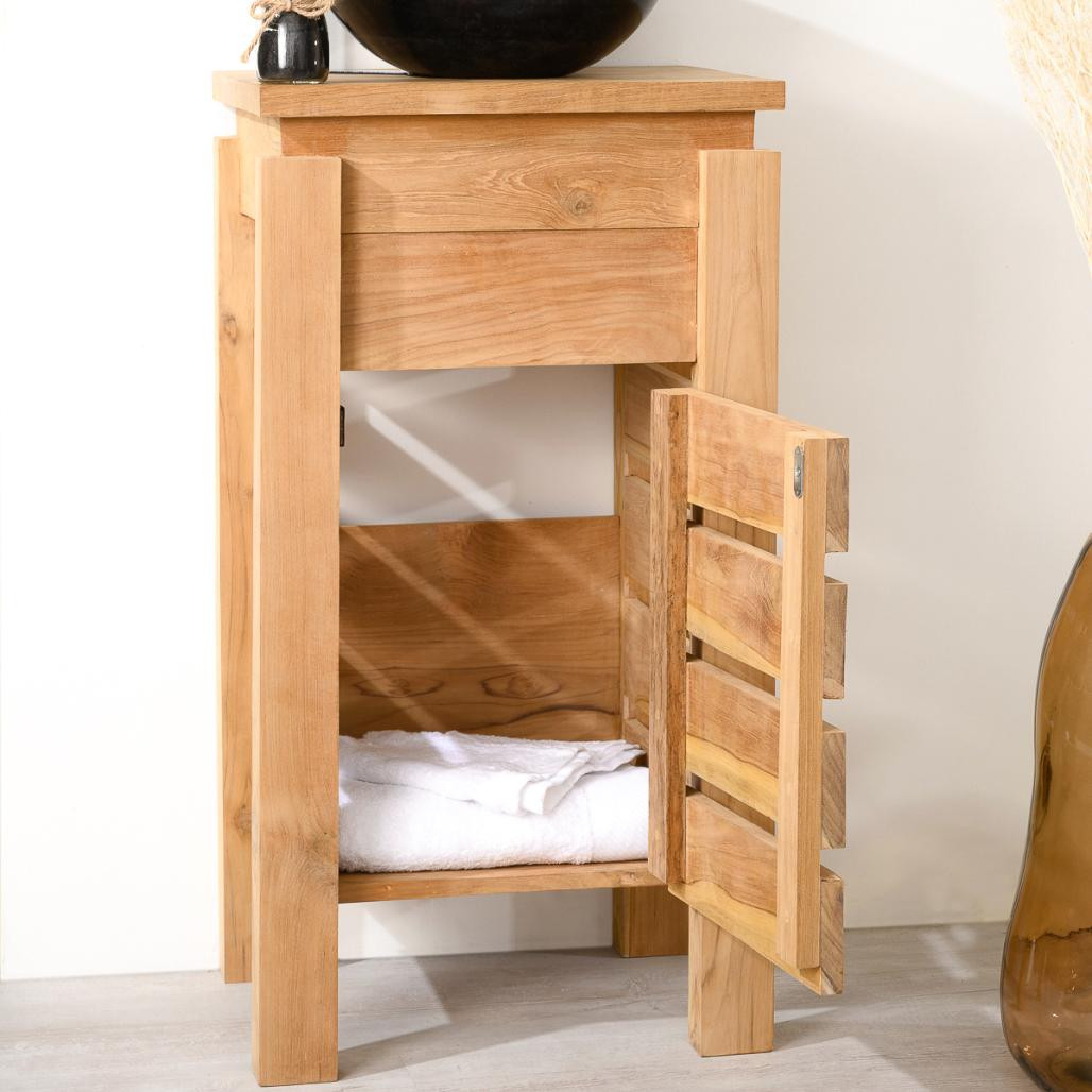 Petit meuble salle de bain wc Zen en teck 40cm
