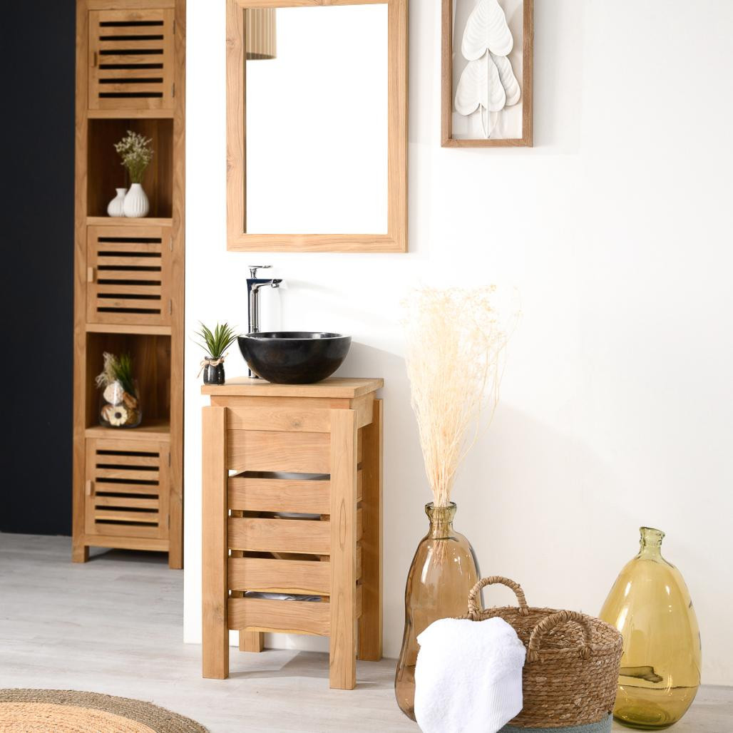 Petit meuble salle de bain wc Zen en teck 40cm
