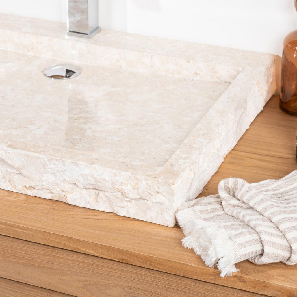 Grande vasque 70cm à poser rectangle en pierre marbre Cosy crème Grande vasque 70cm à poser rectangle en pierre marbre Cosy crème