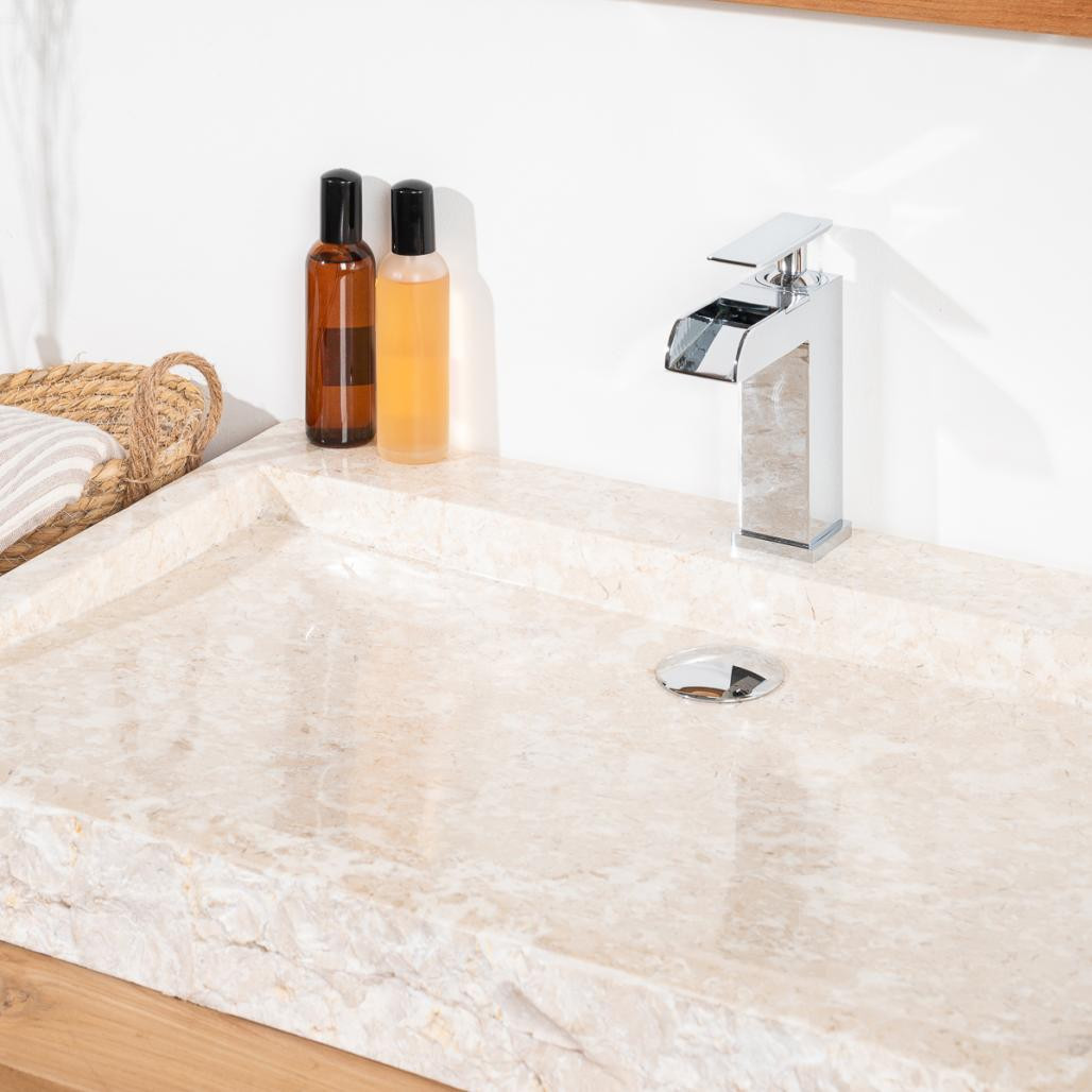 Grande vasque 70cm à poser rectangle en pierre marbre Cosy crème Grande vasque 70cm à poser rectangle en pierre marbre Cosy crème