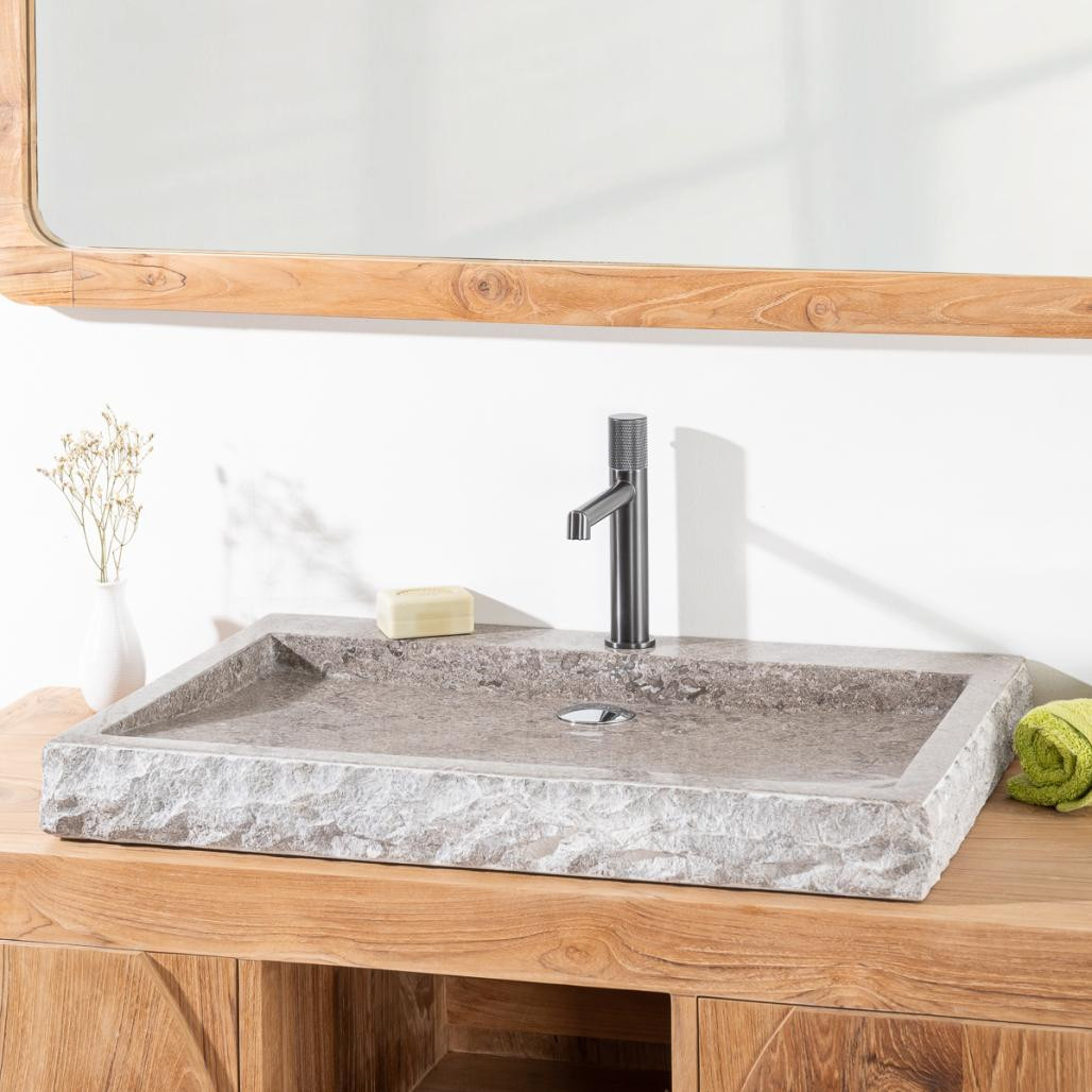 Grande vasque 70cm à poser rectangle en pierre marbre Cosy gris