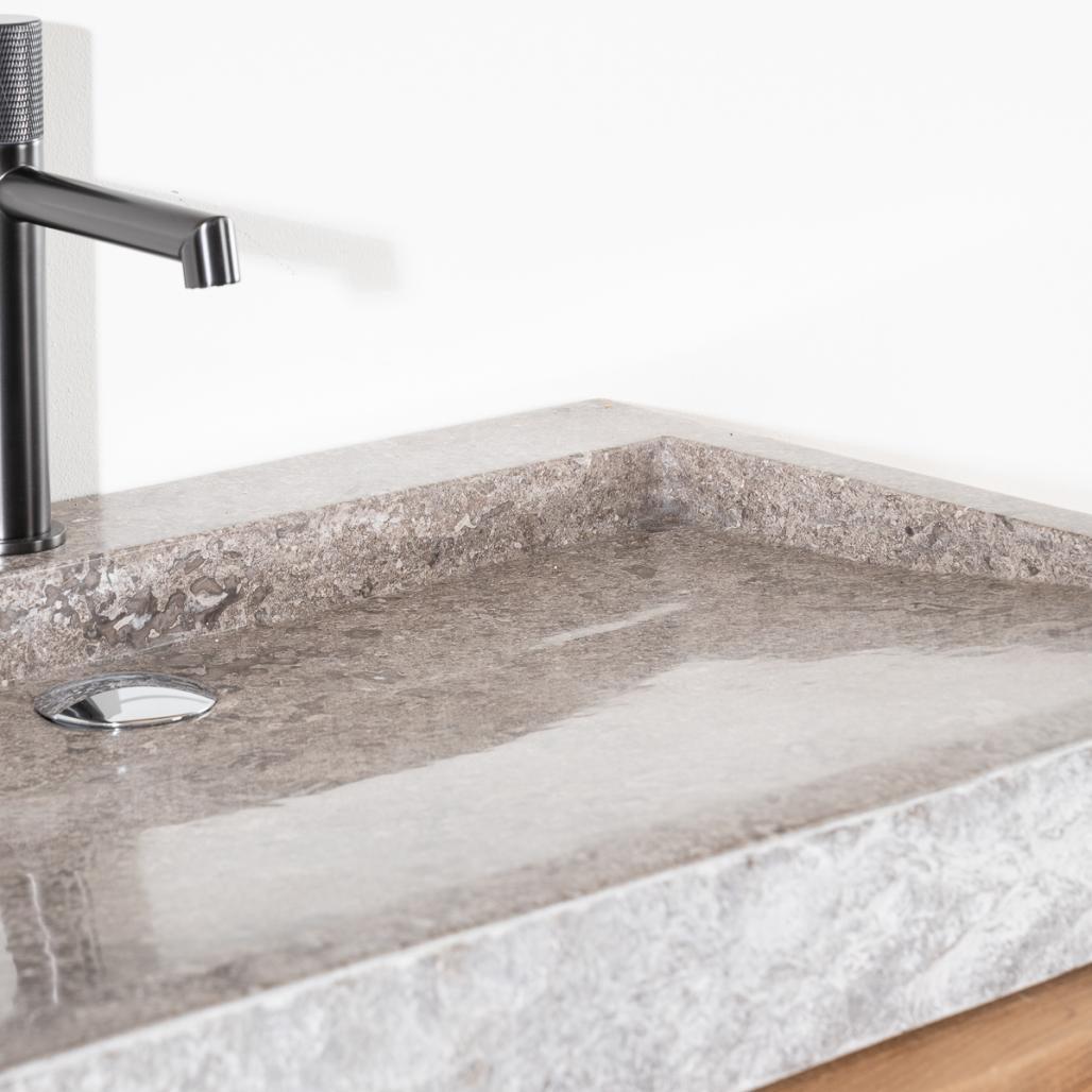 Grande vasque 70cm à poser rectangle en pierre marbre Cosy gris Grande vasque 70cm à poser rectangle en pierre marbre Cosy gris