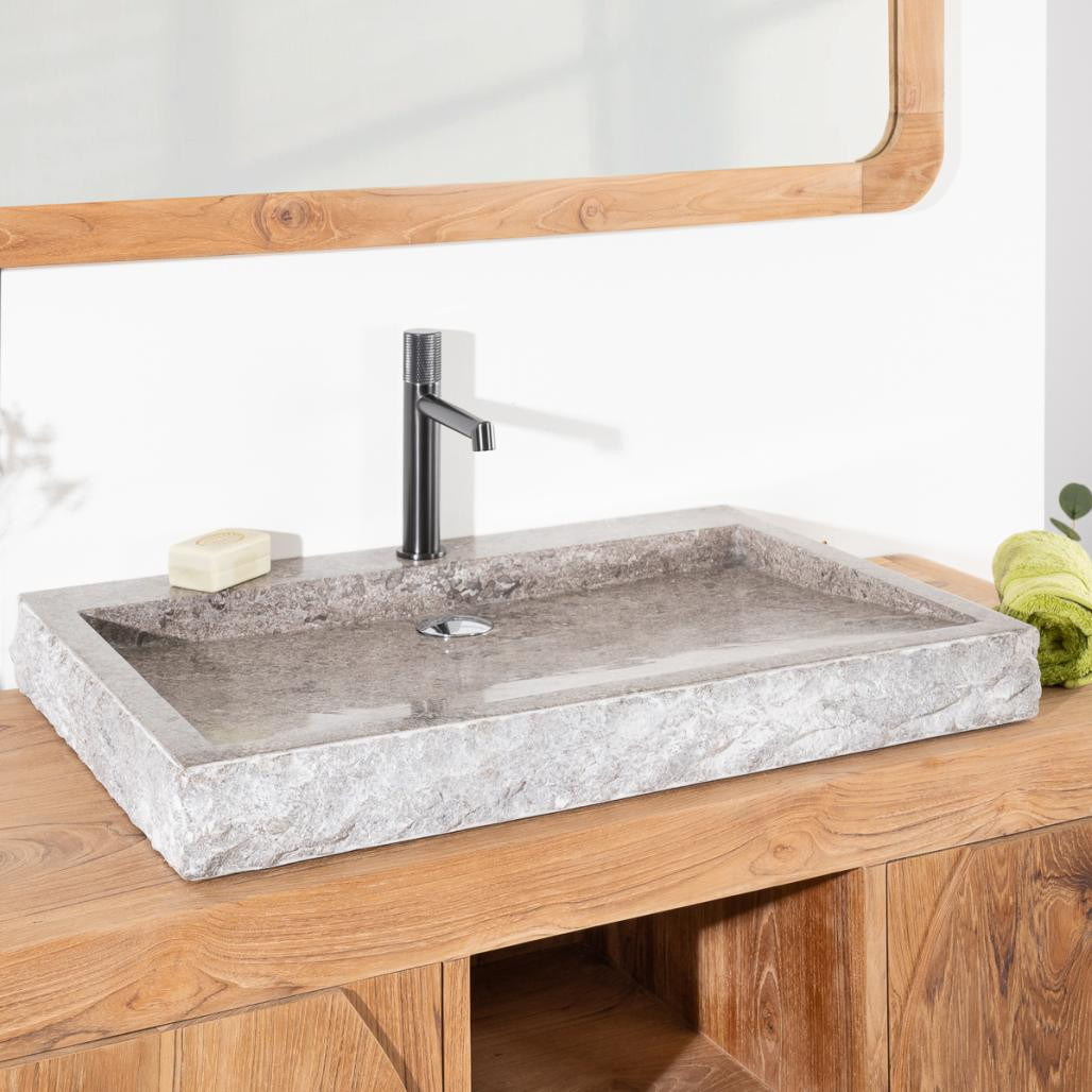 Grande vasque 70cm à poser rectangle en pierre marbre Cosy gris Grande vasque 70cm à poser rectangle en pierre marbre Cosy gris