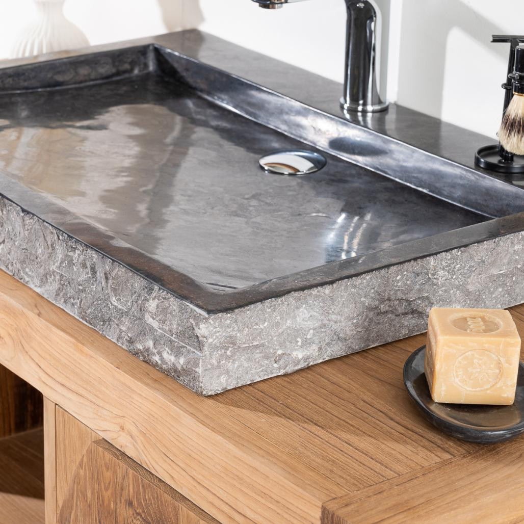 Grande vasque 70cm à poser rectangle en pierre marbre Cosy noir Grande vasque 70cm à poser rectangle en pierre marbre Cosy noir