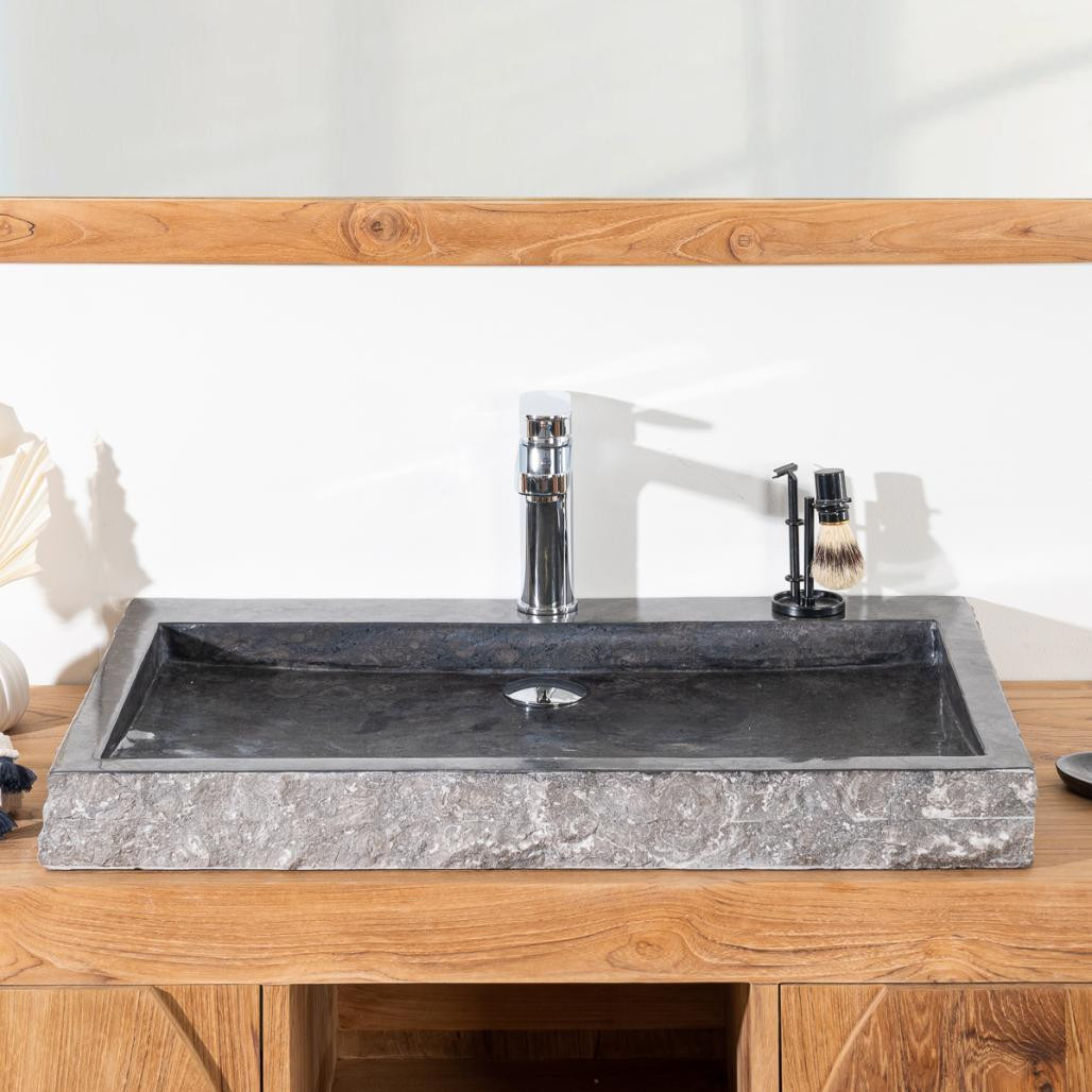 Grande vasque 70cm à poser rectangle en pierre marbre Cosy noir Grande vasque 70cm à poser rectangle en pierre marbre Cosy noir