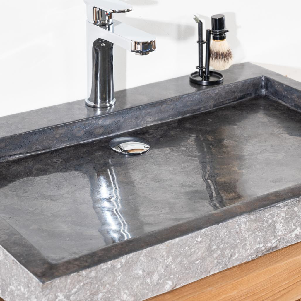 Grande vasque 70cm à poser rectangle en pierre marbre Cosy noir Grande vasque 70cm à poser rectangle en pierre marbre Cosy noir