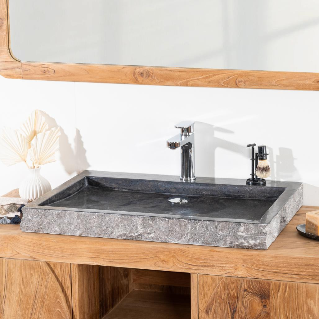 Grande vasque 70cm à poser rectangle en pierre marbre Cosy noir Grande vasque 70cm à poser rectangle en pierre marbre Cosy noir