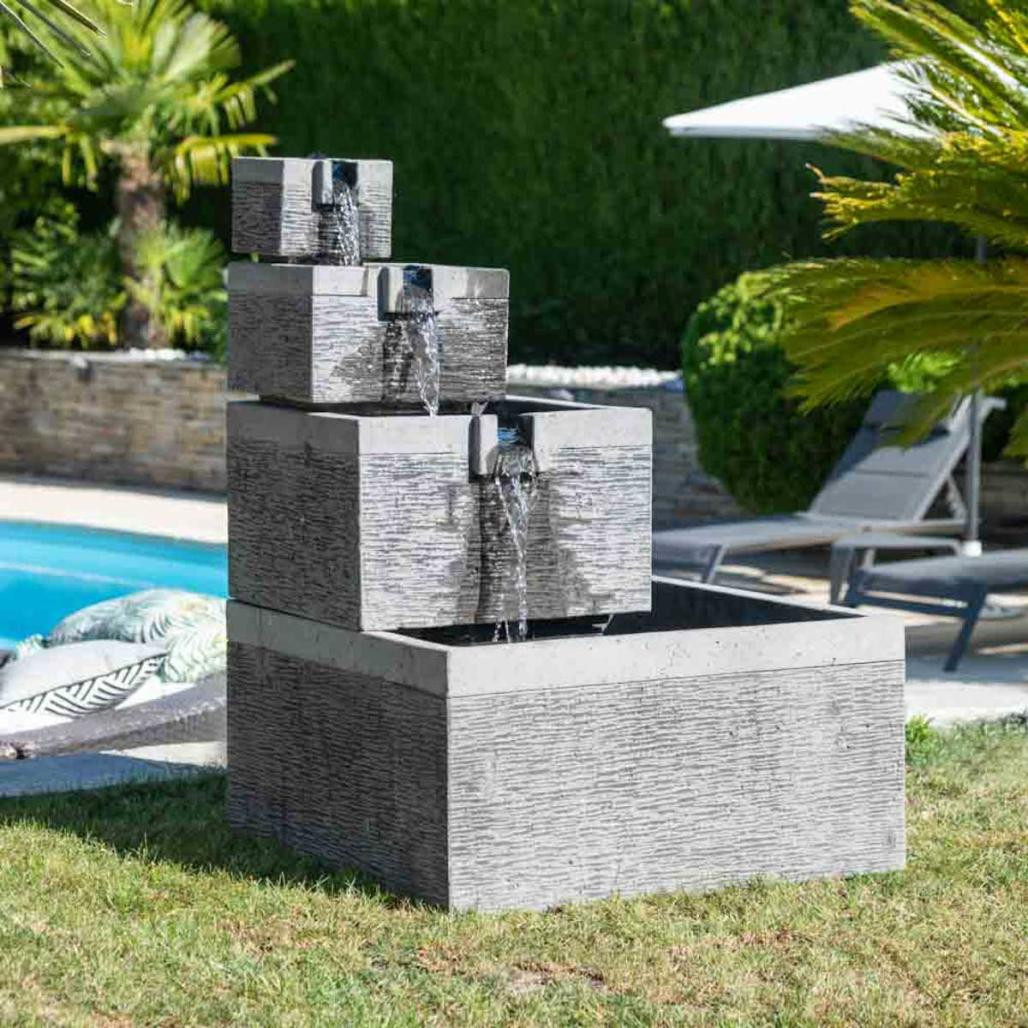 Fontaine de jardin bassin carré 4 coupes noir gris
