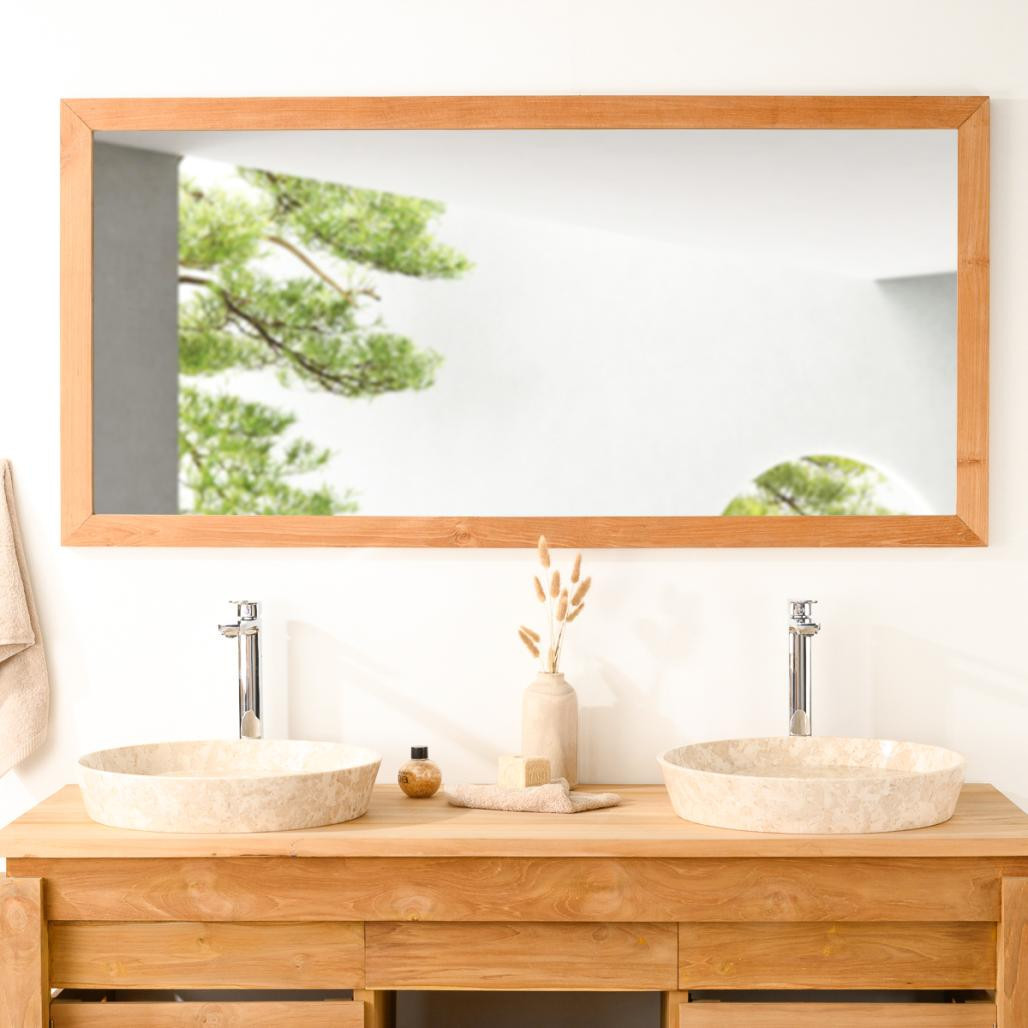 Grand miroir rectangle en teck massif 145x70